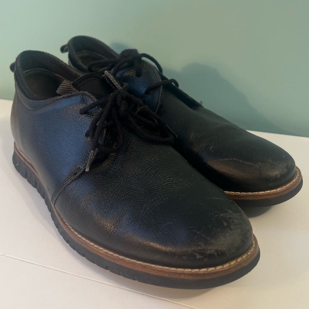 Mens Hush Puppies Dress Shoes Size 8 Black Colby Oxfords Leather Lace Up